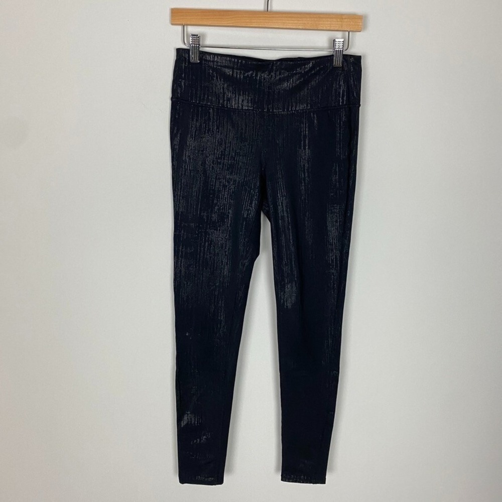 Athleta Chaturanga Metallic Crackle Leggings Black Womens Medium
